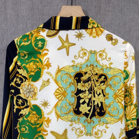 Prettylittlething Shell Chain Print Button Shirt Women's 2 Multicolor Artsy Y2K - Picture 8 of 10